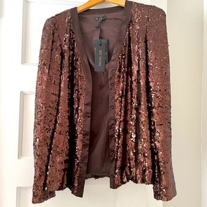 RACHEL ZOE Brown Bronze Sequin Cardigan Jacket